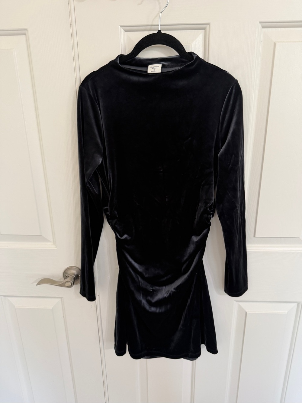 Abercrombie & Fitch M Black Velvet Ruched Long Sleeve Mini Dress Holiday